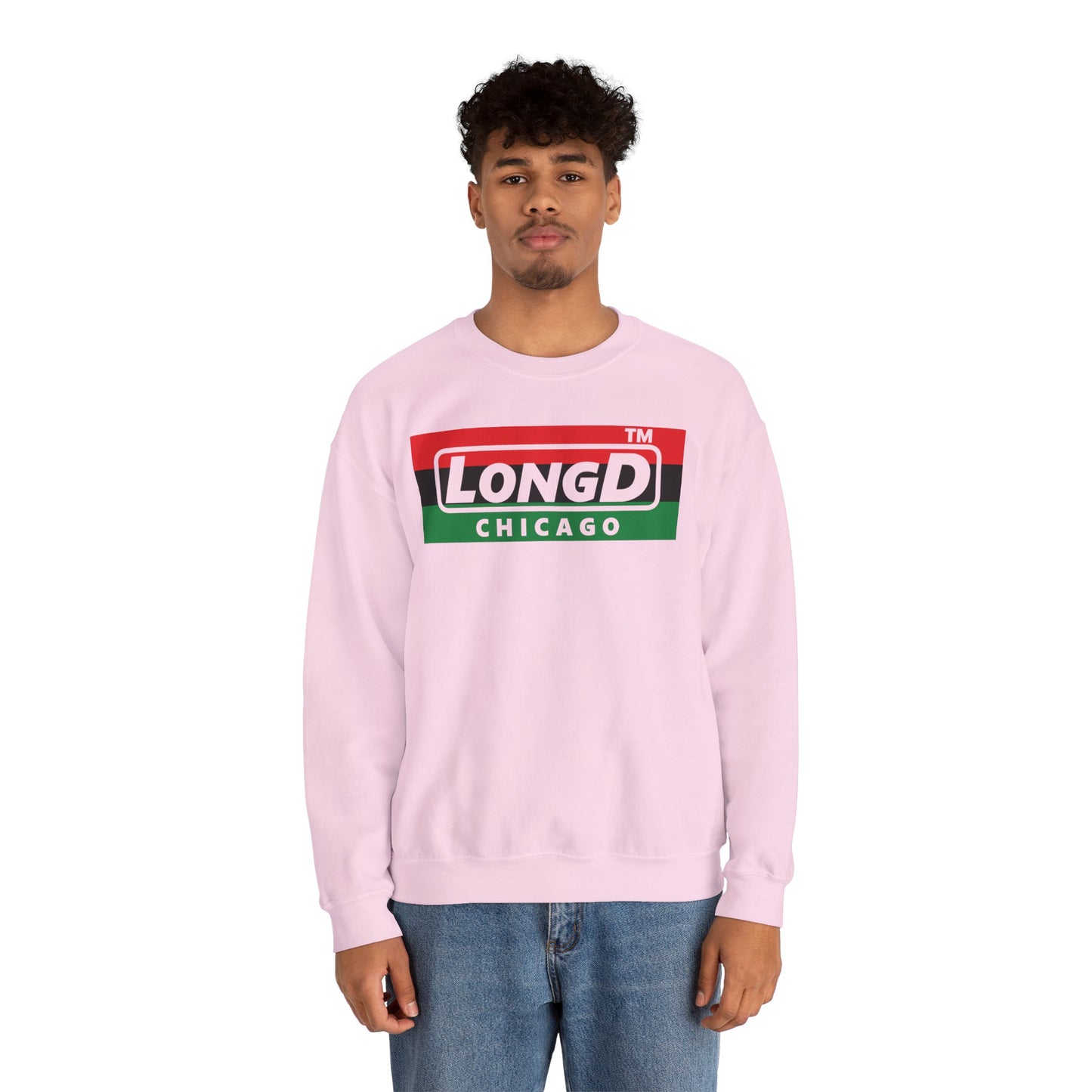 LongD negative horizontal 3-striped Chicago logo crewneck sweatshirt (Juneteenth colors)