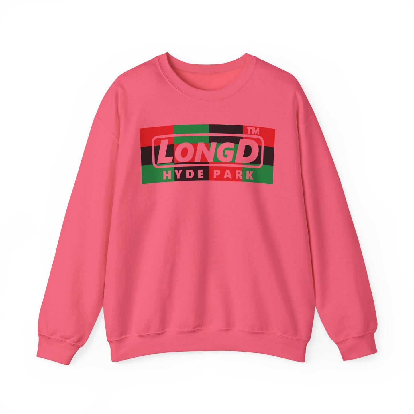 LongD negative 3x4 Hyde Park logo crewneck sweatshirt (Juneteenth colors)