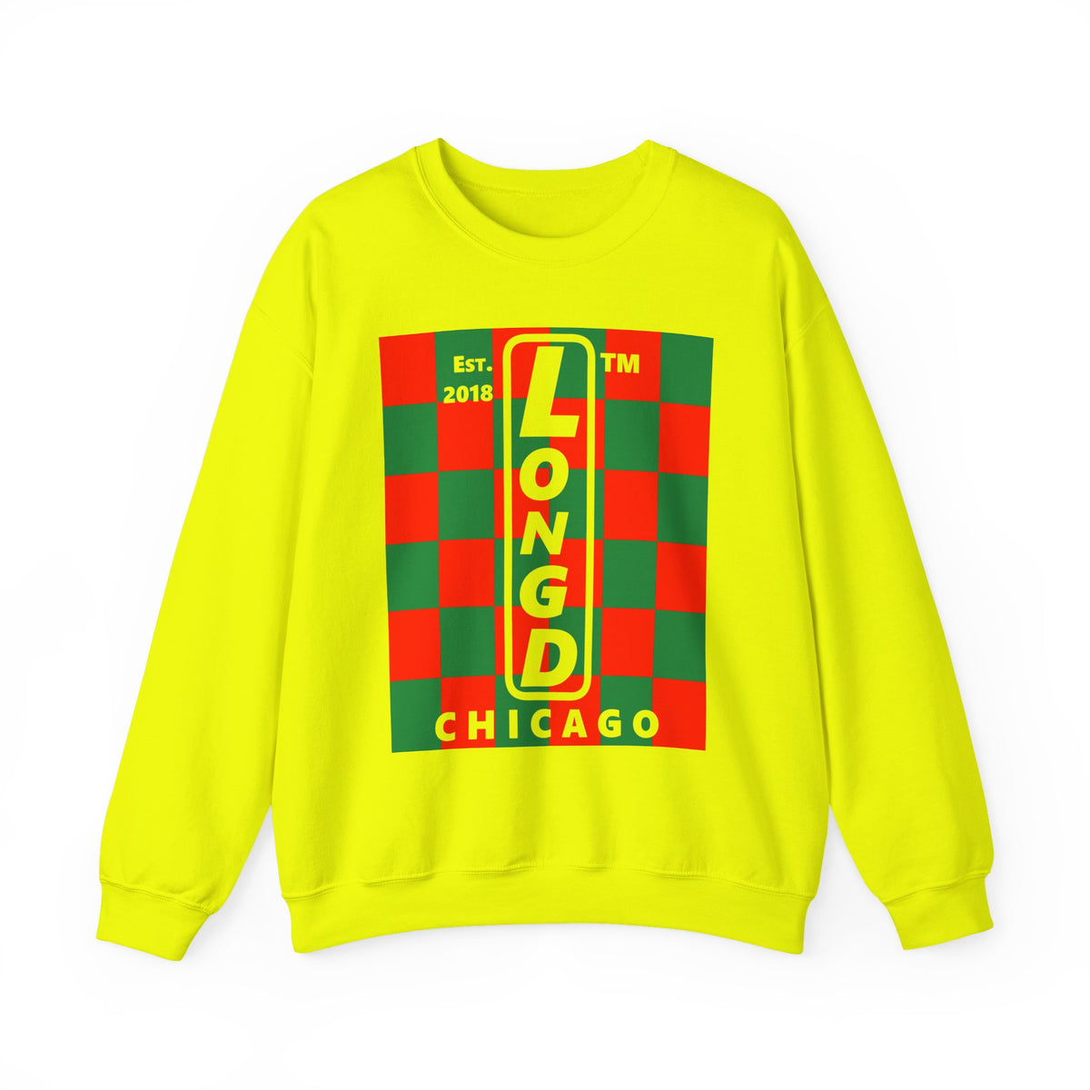 LongD Chicago negative upright checkered logo (Xmas colors) crewneck sweatshirt