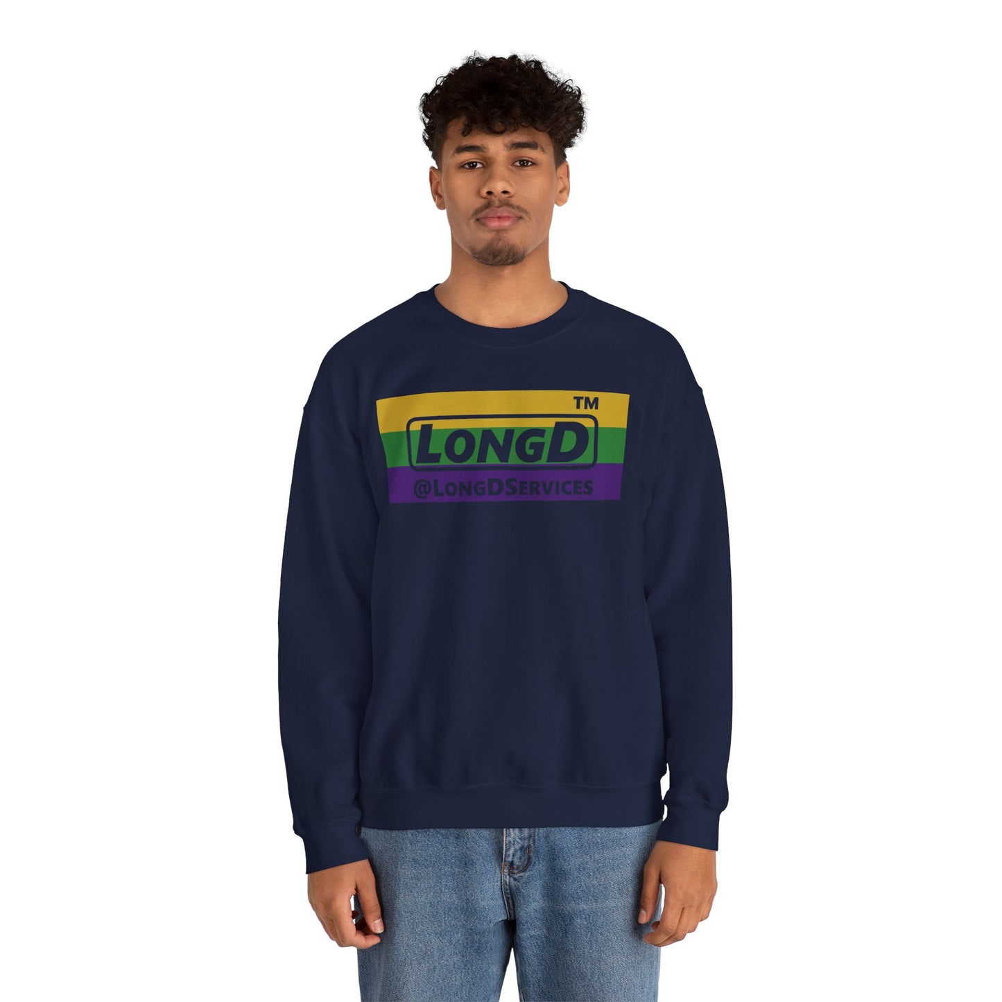 LongD negative striped Tag logo crewneck sweatshirt