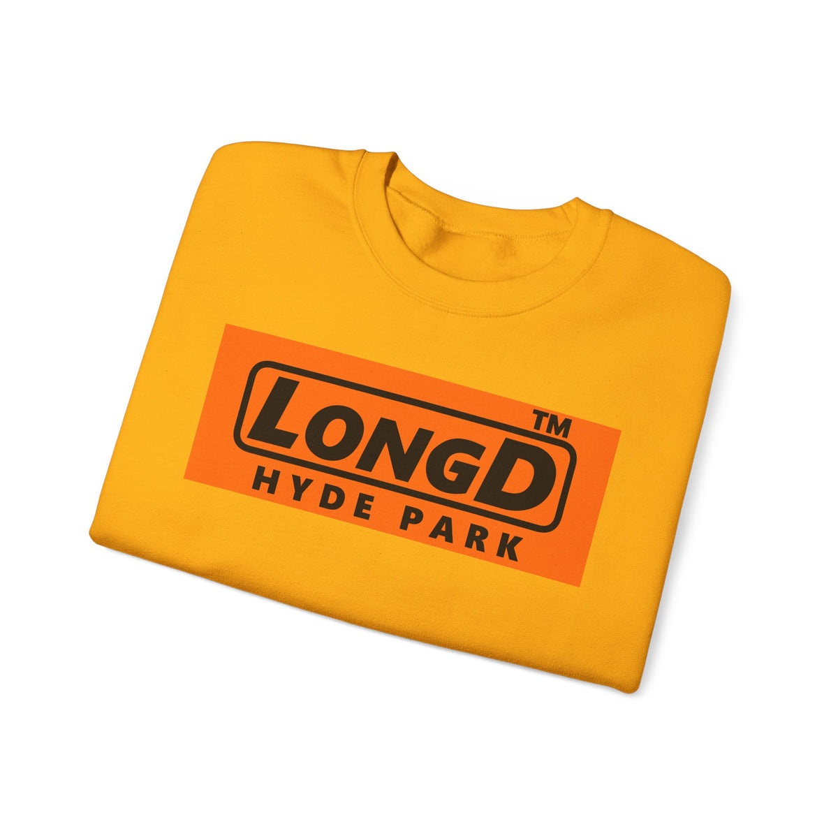 LongD Hyde Park logo Black (000000) on orange (FE7518) (Halloween colors) crewneck sweatshirt