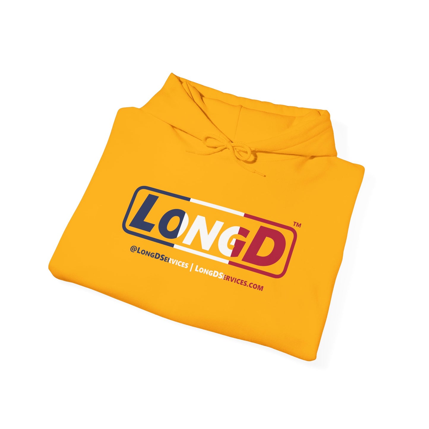 LongD® Logo Hoodie blue, white and red positive thirds