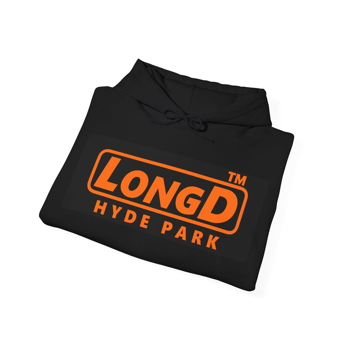 LongD Hyde Park logo orange (FE7518) on Black (000000) (Halloween colors) hoodie