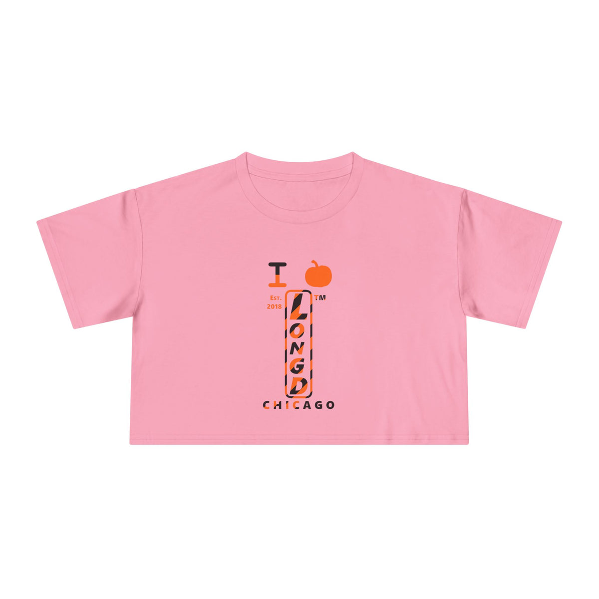 I pumpkin LongD Chicago positive upright pixel-weighted 12-striped front-back logo crop tee