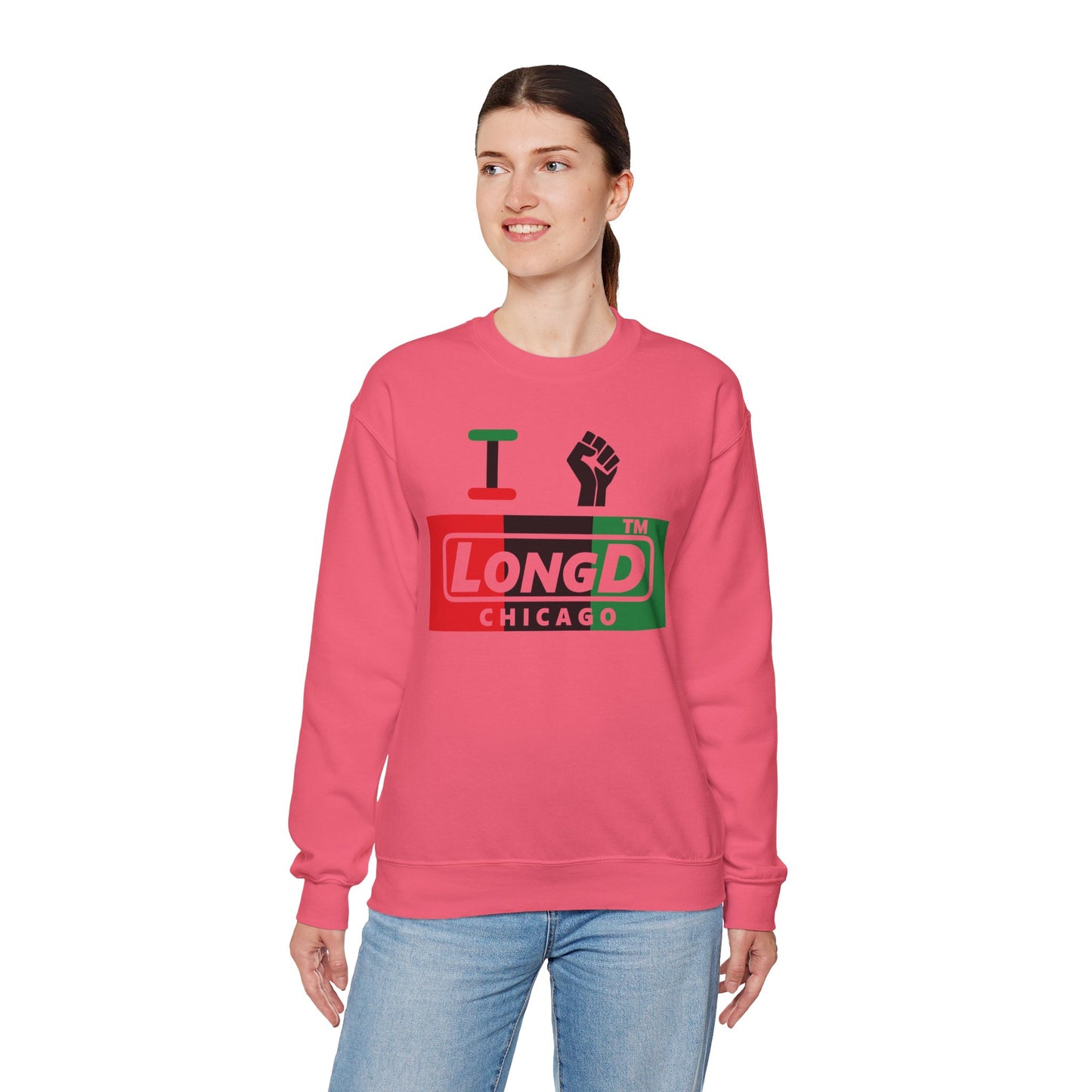 I fist LongD negative vertical 3-striped Chicago logo crewneck sweatshirt