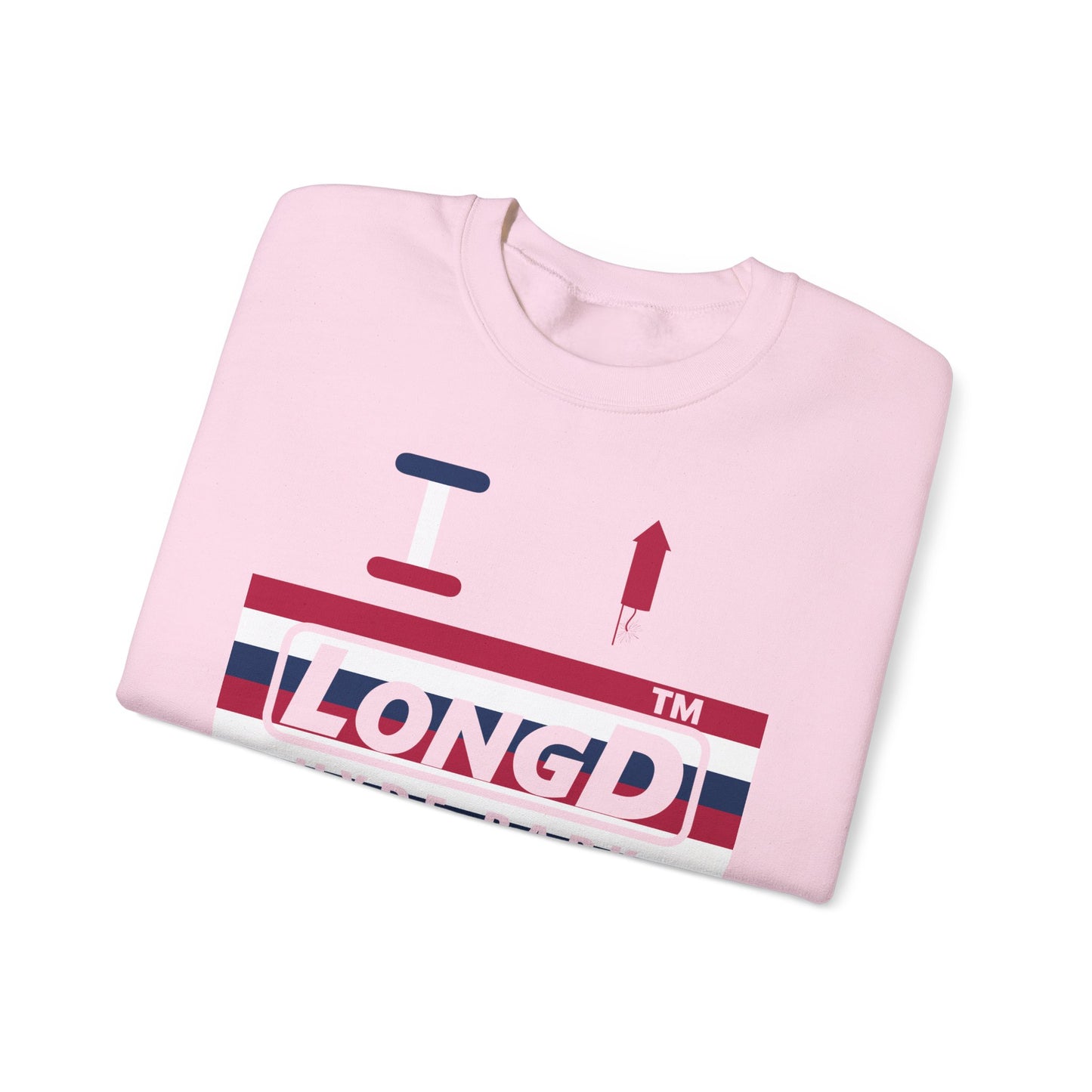 I firecracker LongD negative horizontal 6-striped Hyde Park logo crewneck sweatshirt
