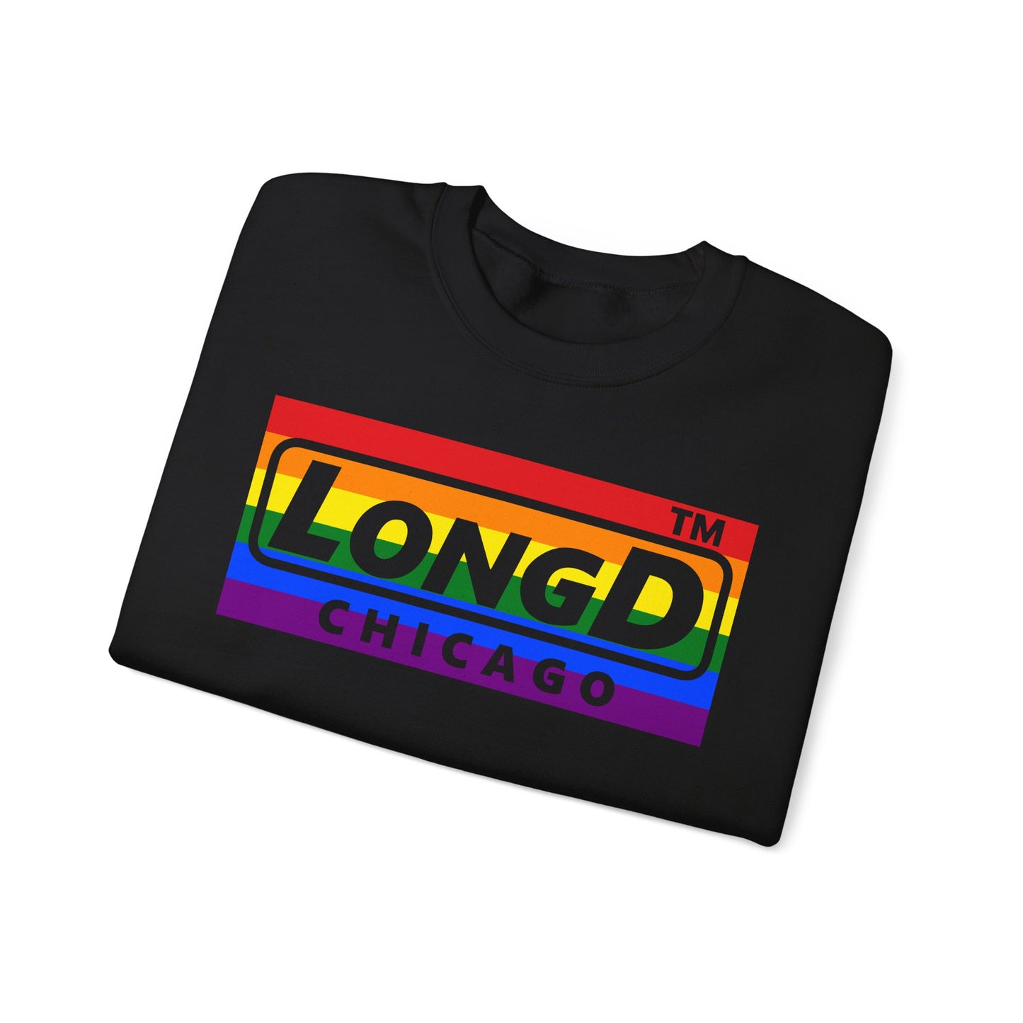 LongD negative horizontal striped Chicago logo crewneck sweatshirt (Pride colors)
