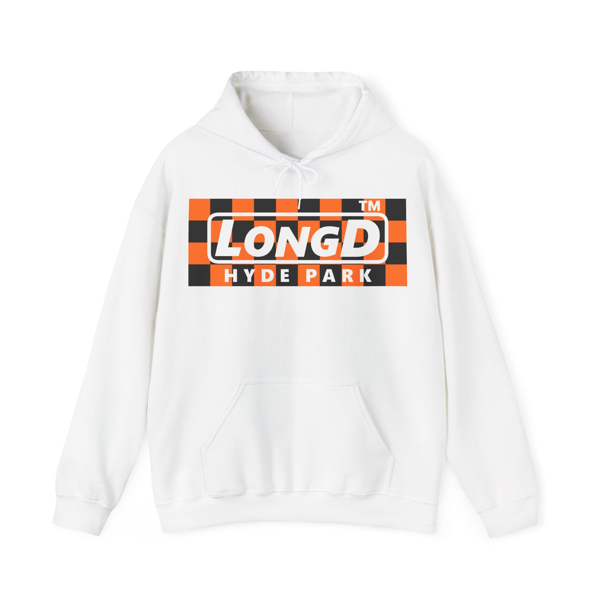 LongD Hyde Park negative checkered logo (Halloween colors) hoodie