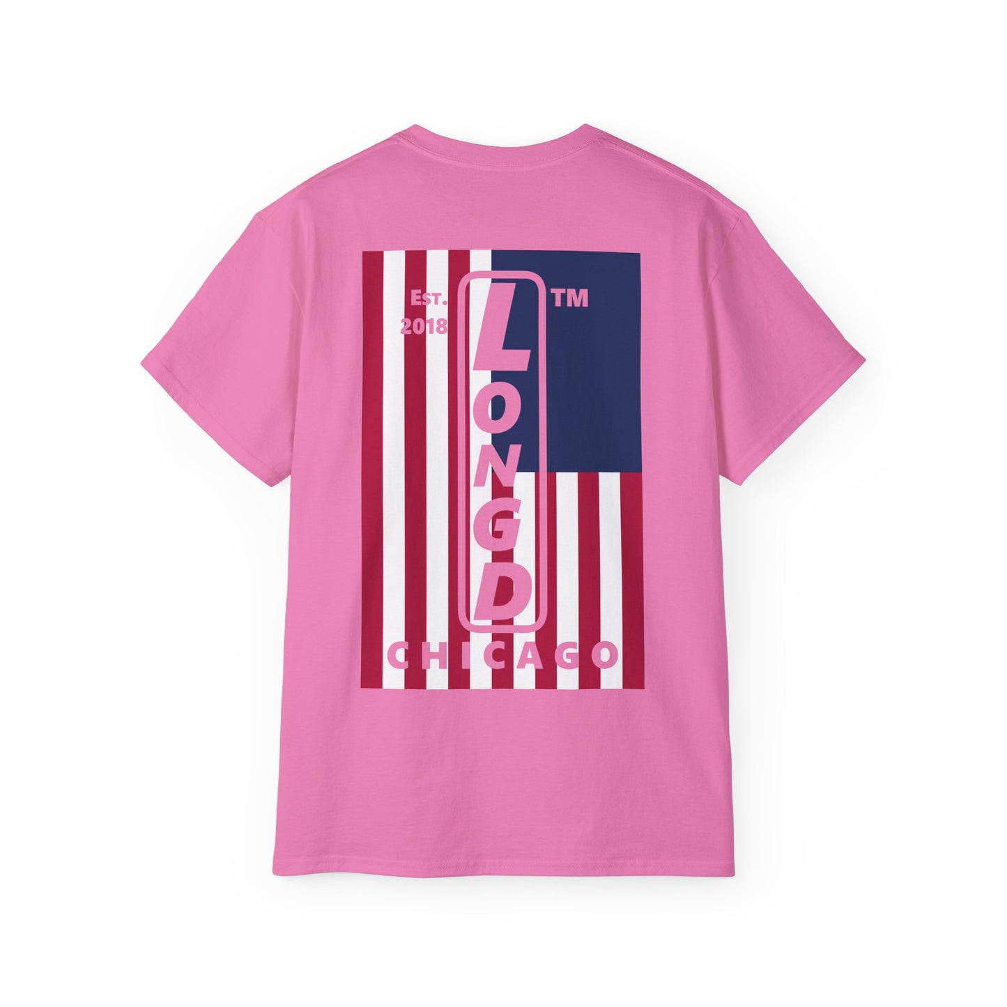 LongD cotton tee negative cropped flag single-breasted front-back Chicago upright logo (Patriotic colors)