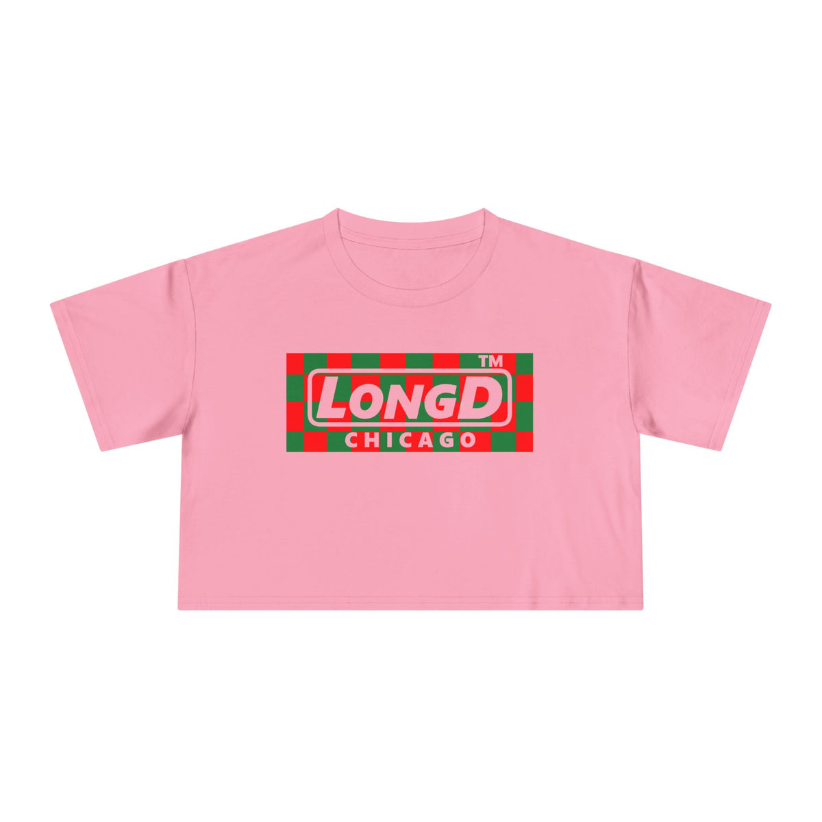 LongD Chicago negative checkered logo (Xmas colors) crop tee