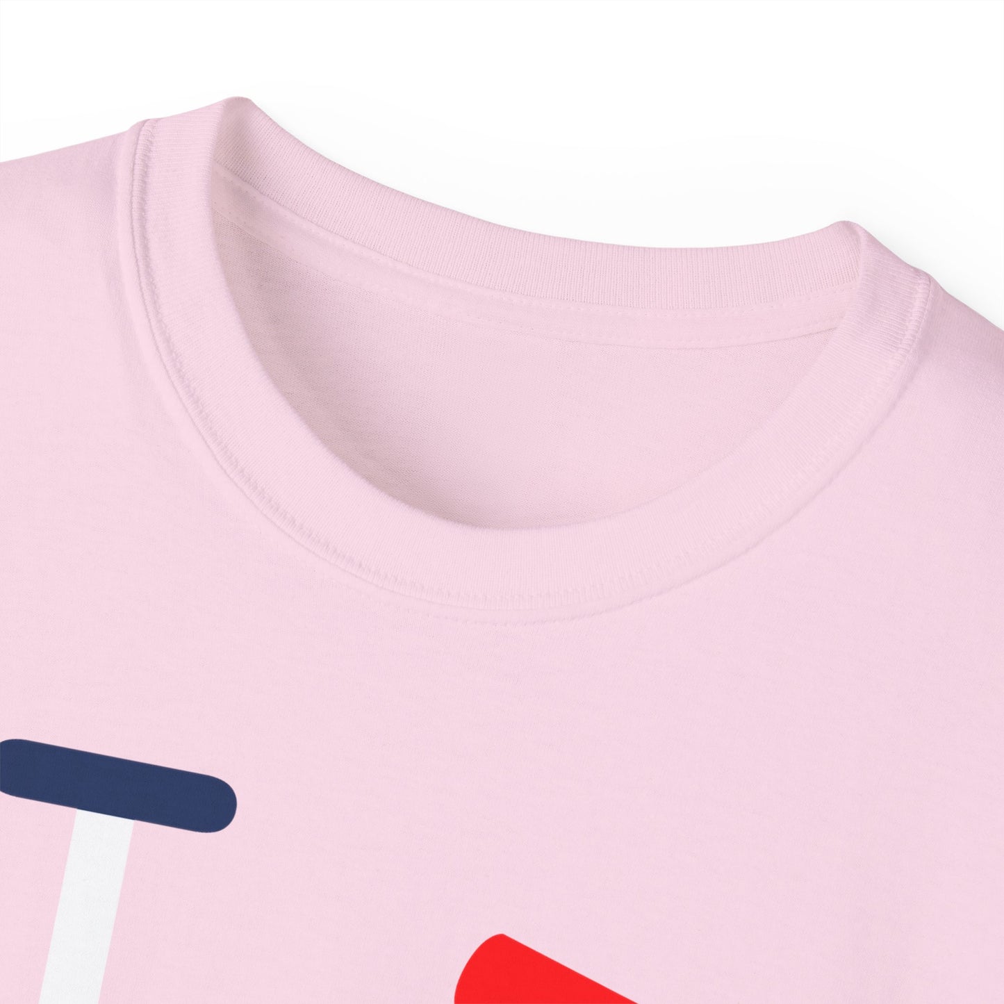I Firecracker LongD® Logo Cotton Tee Blue, White and Red negative thirds text