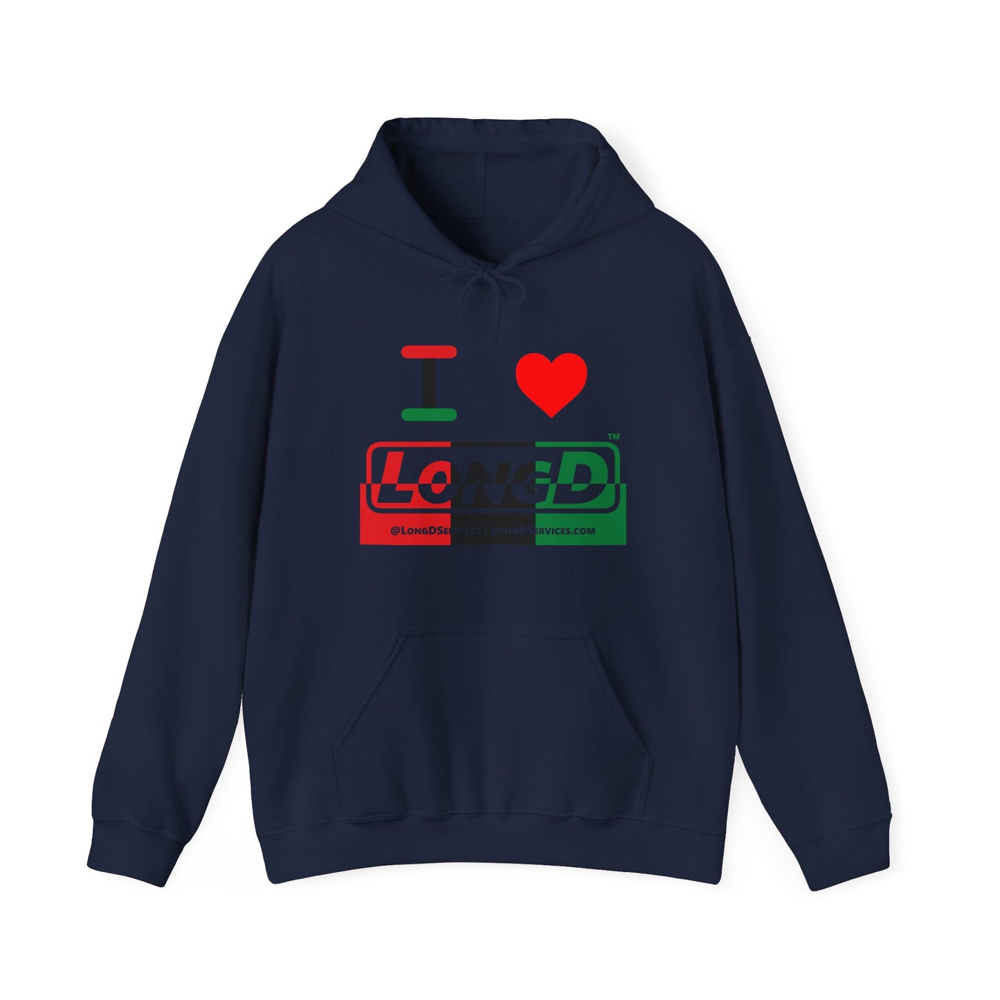 I Luv LongD® Logo Hoodie with Juneteenth positive top negative bottom text
