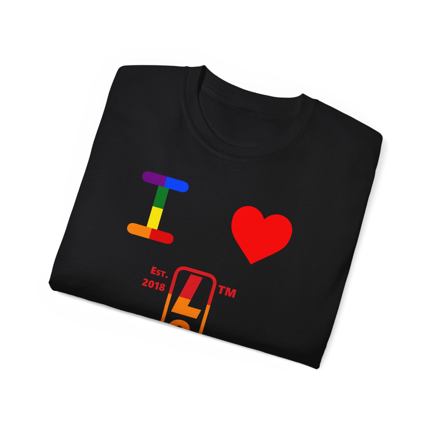 I Luv LongD Cotton Tee positive horizontal striped Chicago upright logo (Pride colors)
