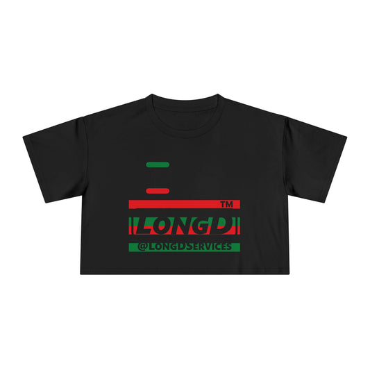 I fist LongD negative horizontal 6-striped front-back tag logo crop tee
