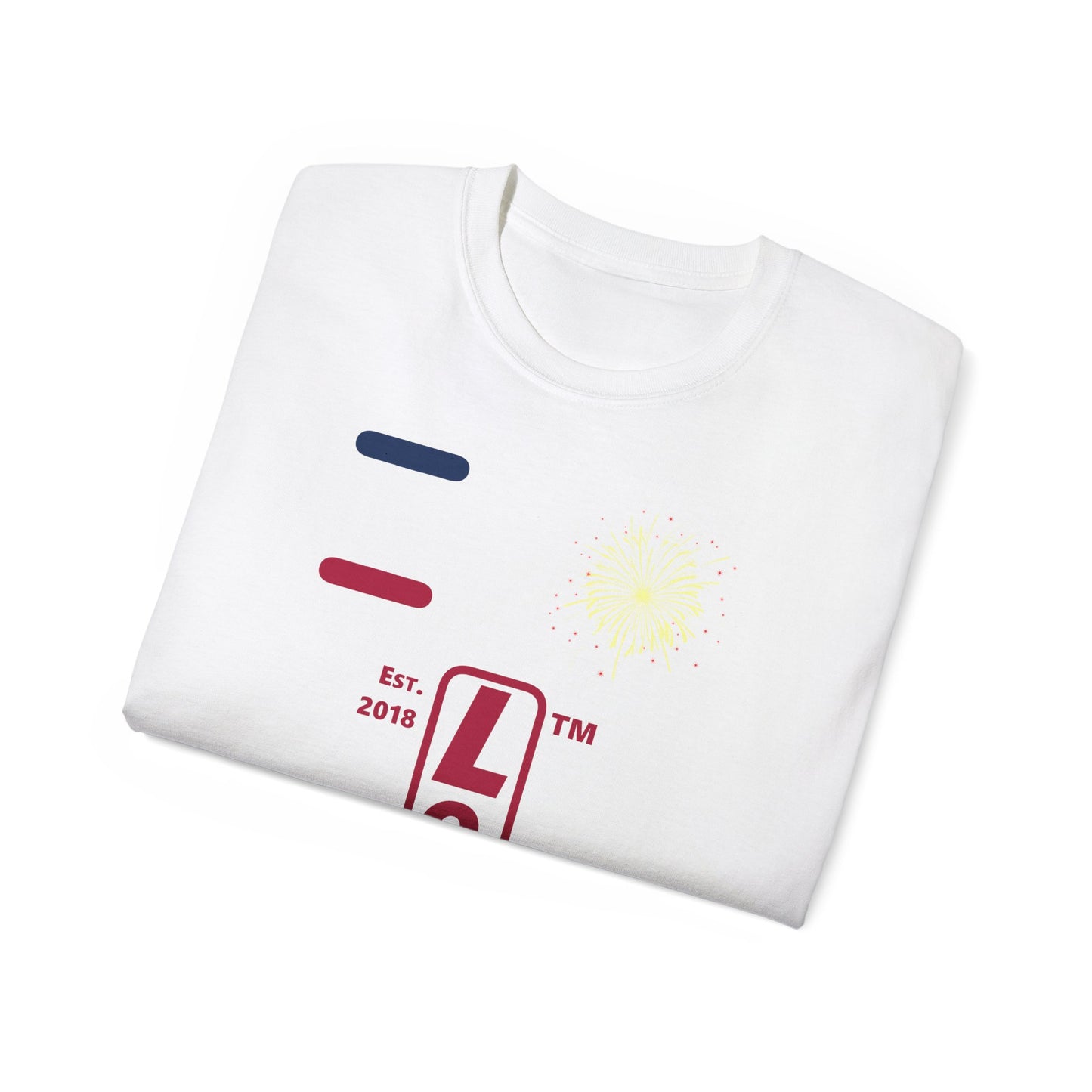 I Burst LongD cotton tee positive horizontal 3-striped Chicago upright logo (Patriotic colors)