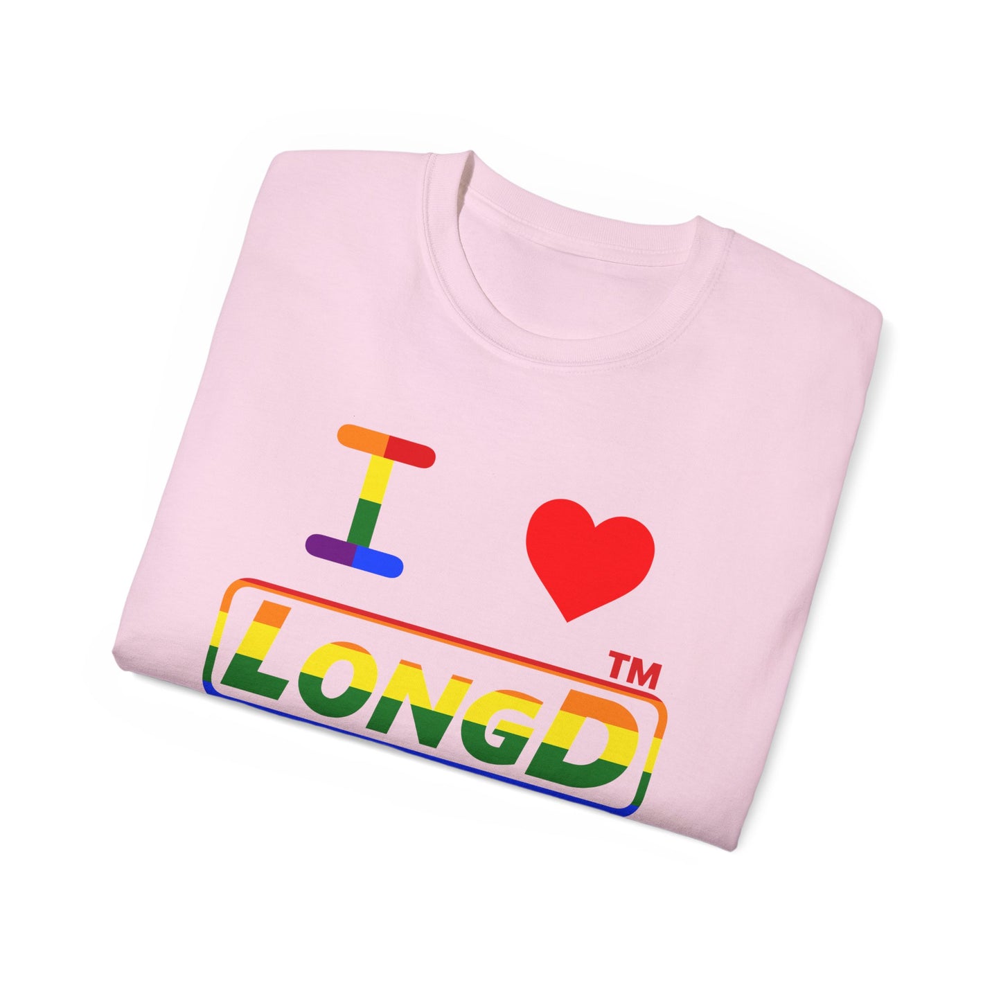 I Luv LongD positive horizontal striped Hyde Park logo cotton tee (Pride colors)