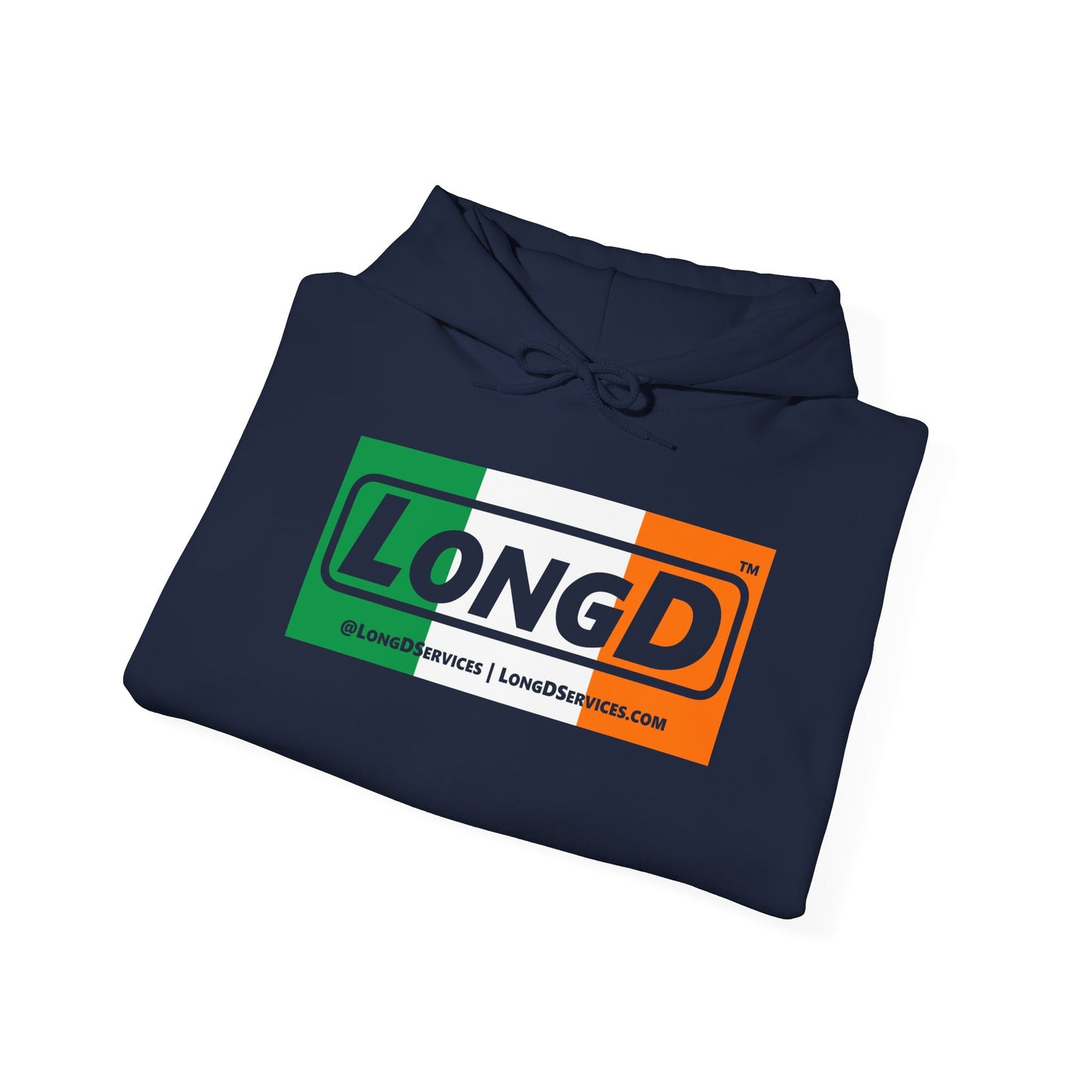 LongD® Logo Hoodie (St. Patrick's Day Irish Green-Irish Orange-White negative text)