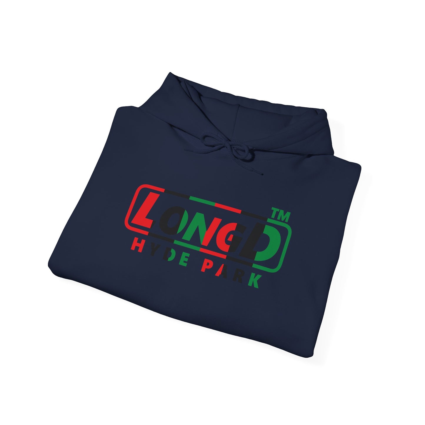 LongD® positive vertical 6-striped Hyde Park logo Hoodie (Juneteenth colors)