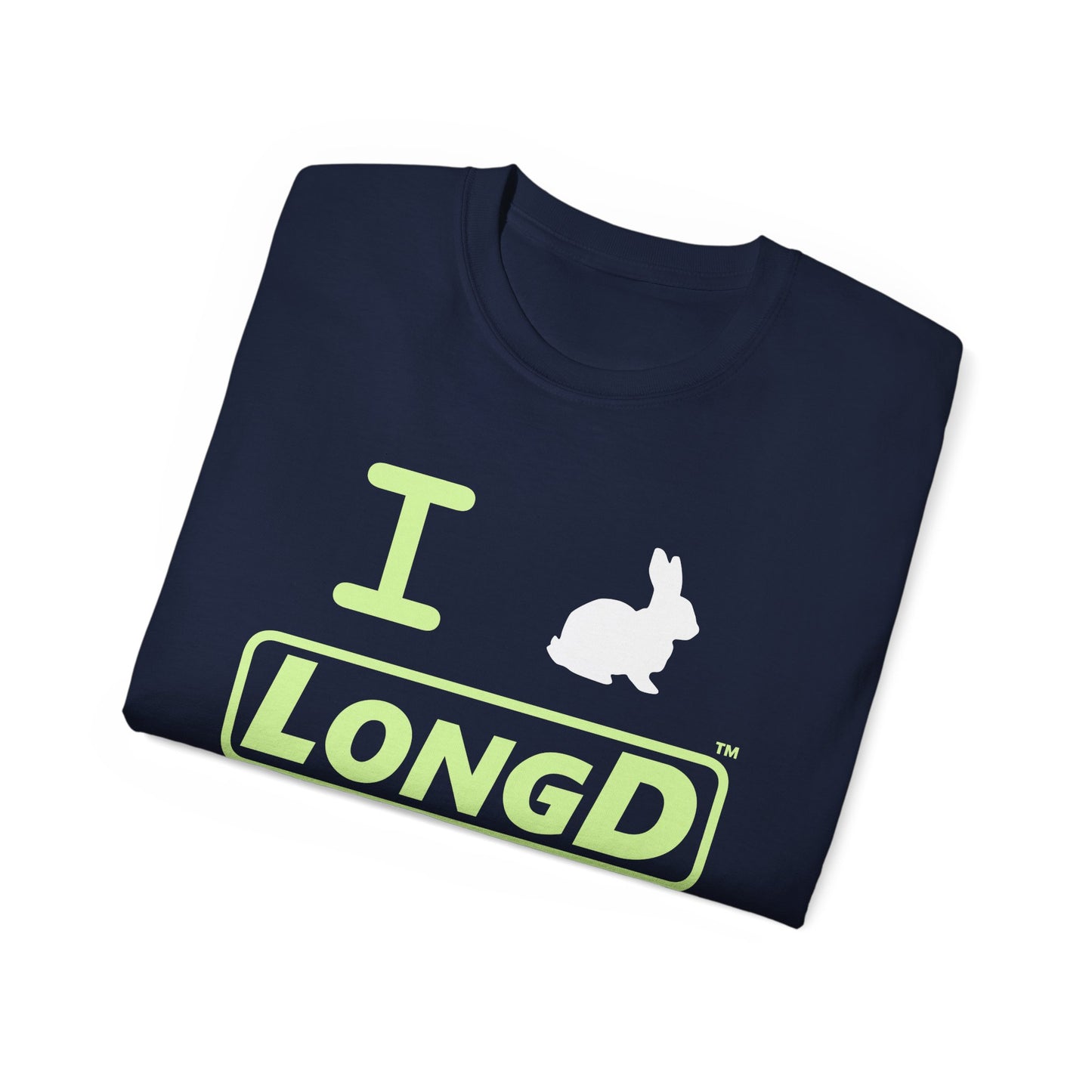 I Bunny LongD® Logo Cotton Tee Easter pastel green text (white Easter Bunny)