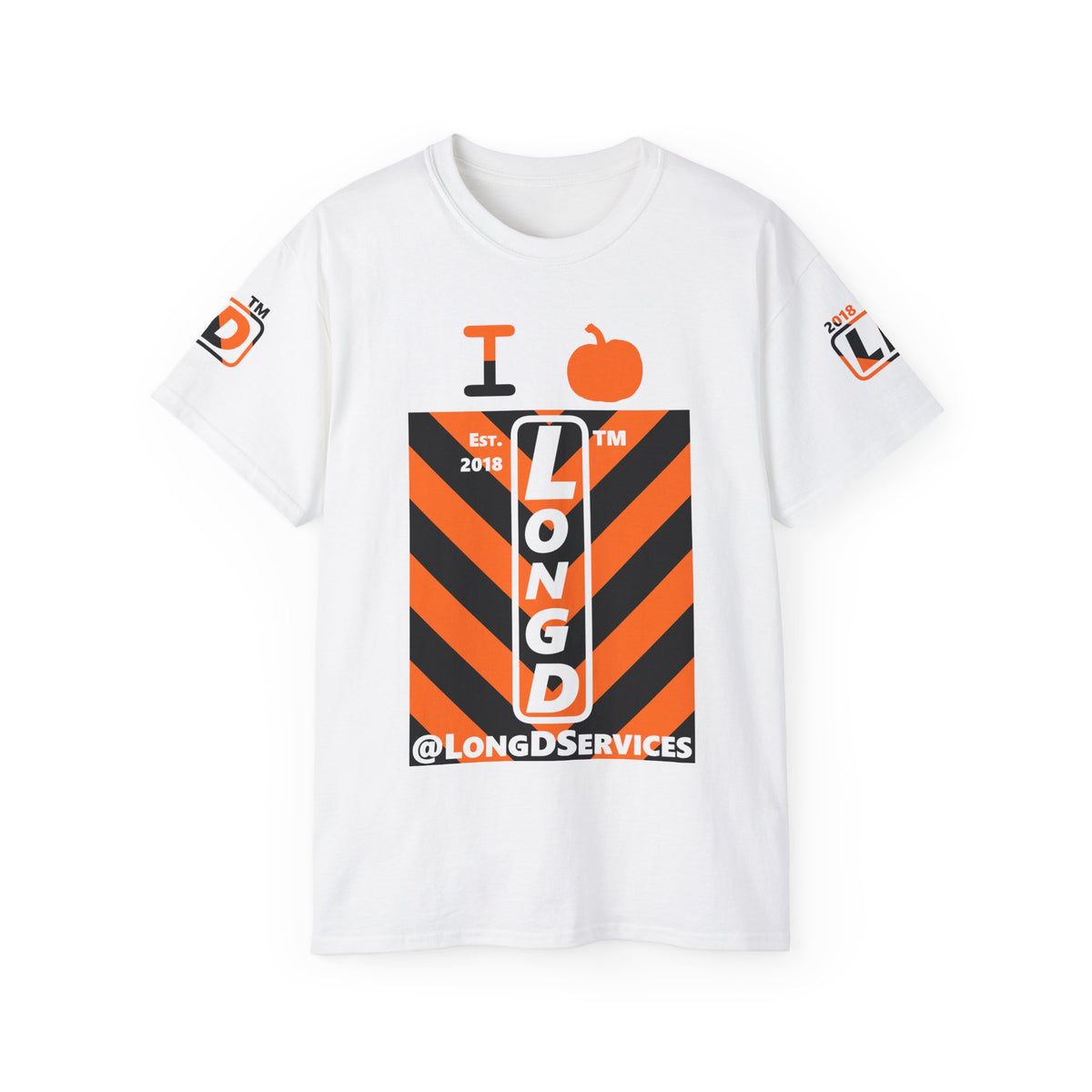 I pumpkin LongD Tag negative upright downward chevron 4-print logo cotton tee