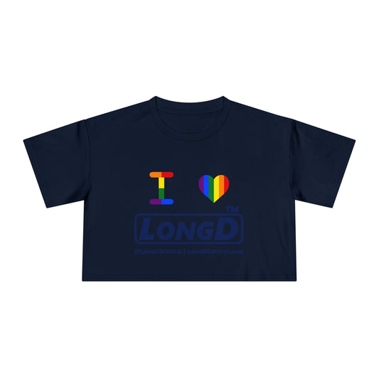 I Luv LongD basic official tag-domain logo crop tee (Pride colors)