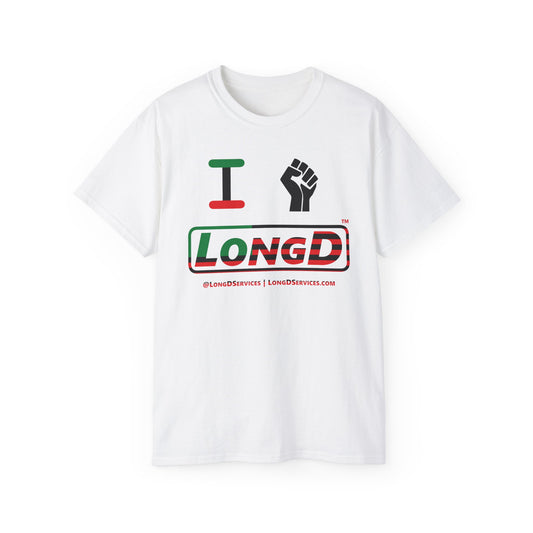 I Fist LongD® Logo Cotton Tee Juneteenth black fist positive flag