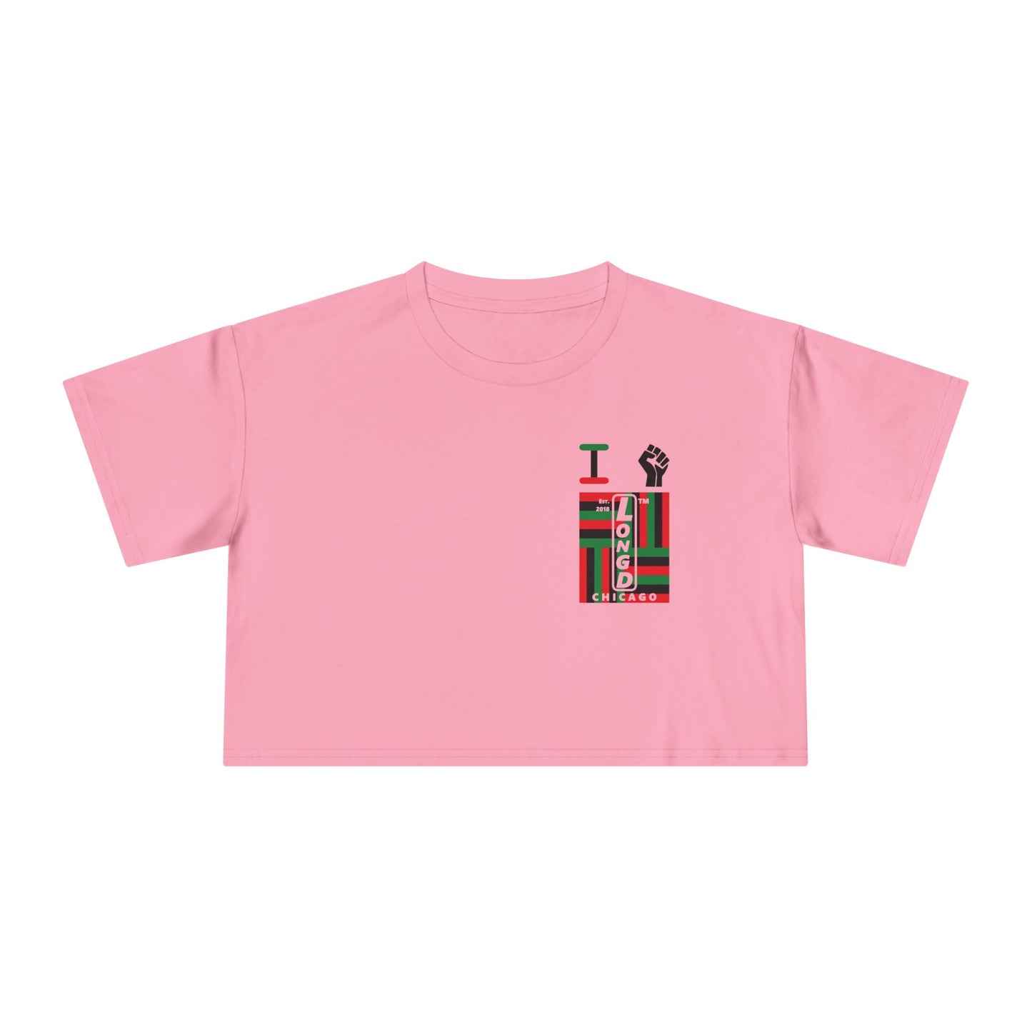 I fist LongD negative windmill upright single-breasted Chicago logo crop tee (Juneteenth colors)