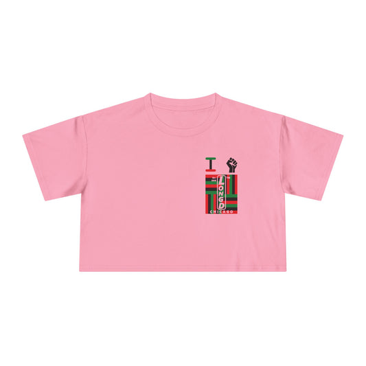 I fist LongD negative windmill upright single-breasted Chicago logo crop tee (Juneteenth colors)