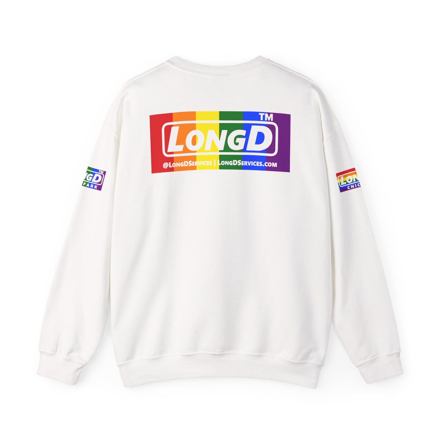 LongD official basic 4-print tag logo crewneck sweatshirt with Pride heart