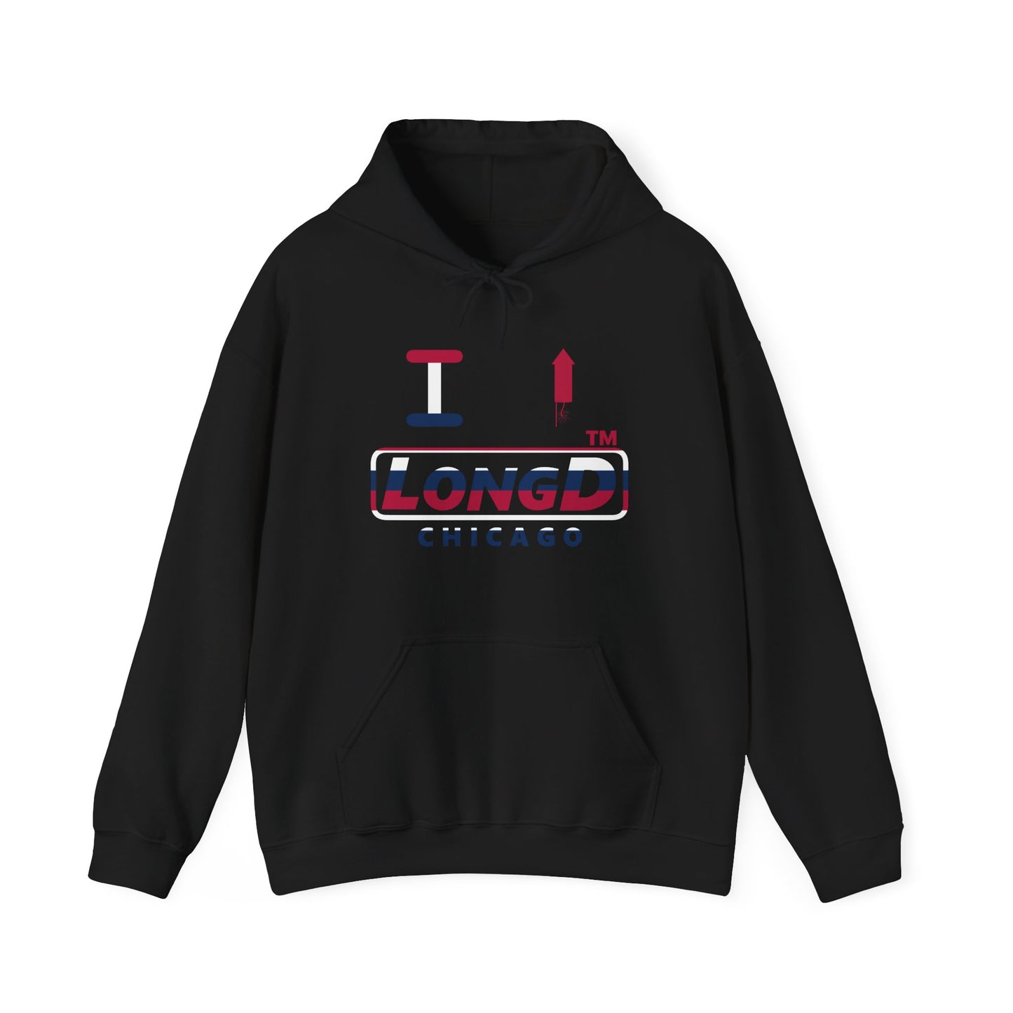 I firecracker LongD® positive horizontal 6-striped Chicago logo hoodie
