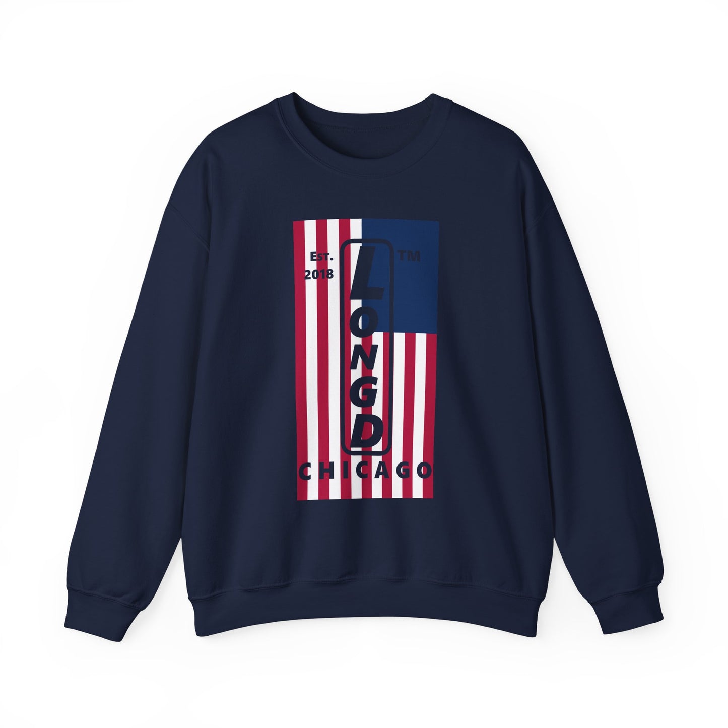 LongD negative flag Chicago logo crewneck sweatshirt (patriotic colors)