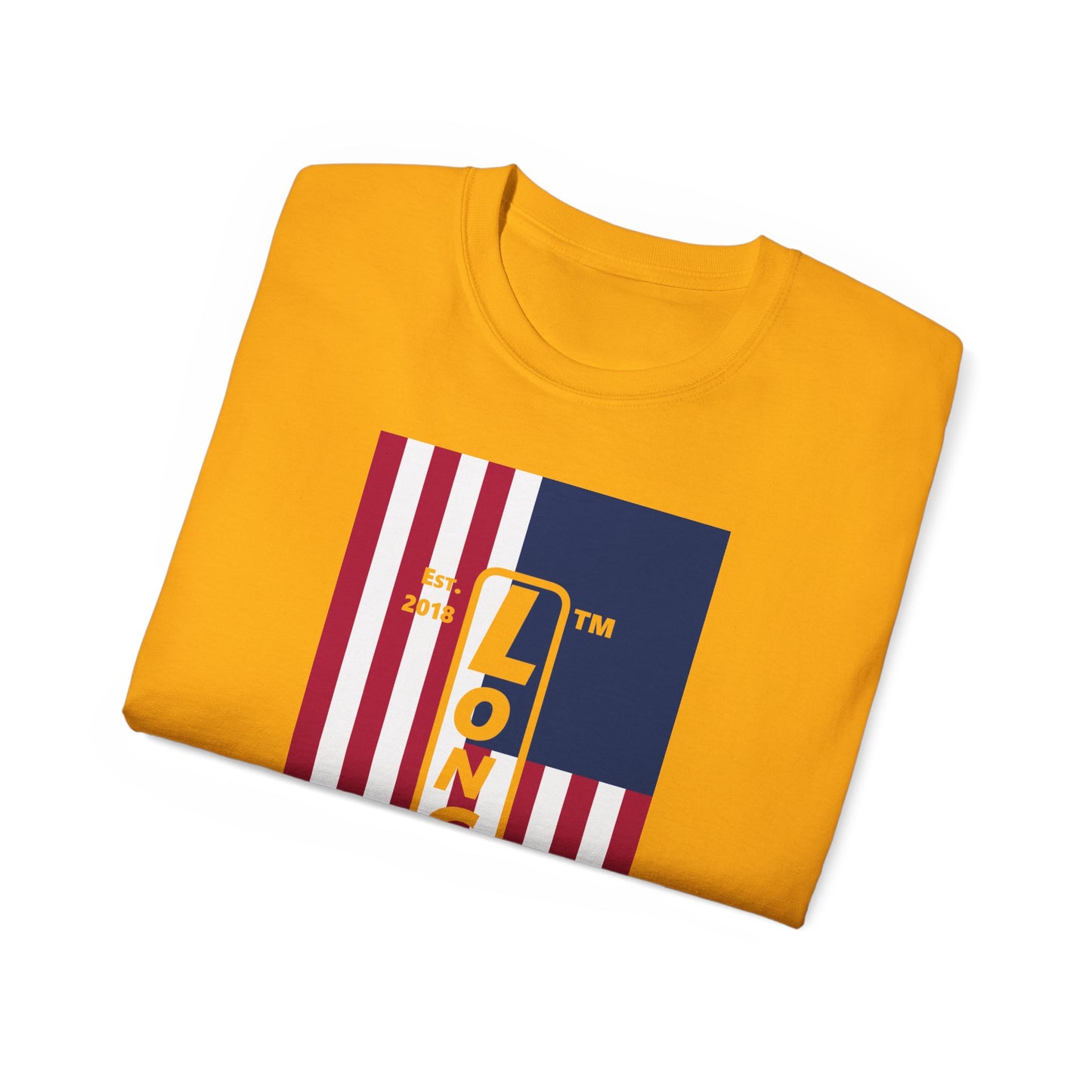 LongD cotton tee negative flag Hyde Park upright logo (Patriotic colors)