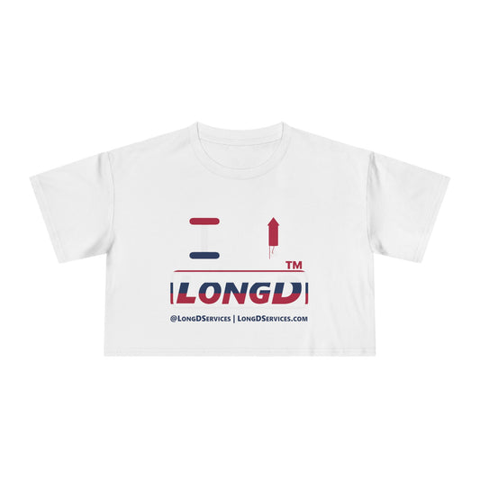 I firecracker LongD positive horizontal 6-striped tag-domain Logo Crop Tee (Patriotic colors)