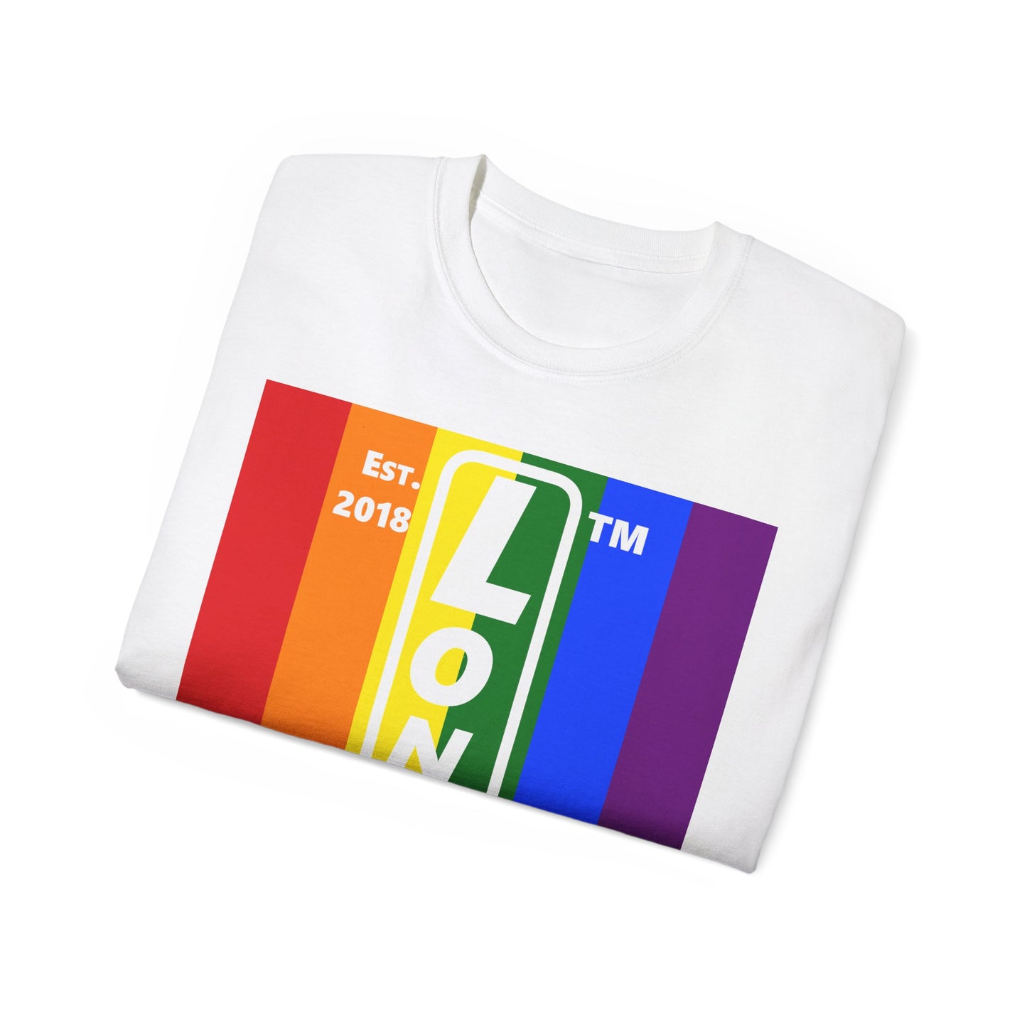 LongD Cotton Tee negative vertical striped Chicago upright logo (Pride colors)