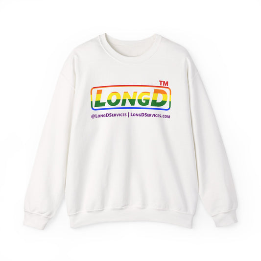 LongD positive horizontal striped tag-domain logo crewneck sweatshirt (Pride colors)
