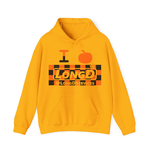 I pumpkin LongD Tag negative checkered logo hoodie