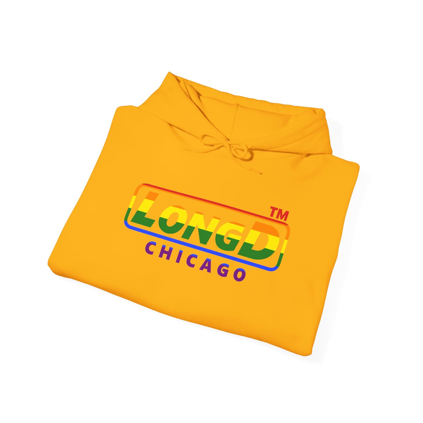 LongD® positive horizontal striped Chicago logo hoodie (Pride colors)