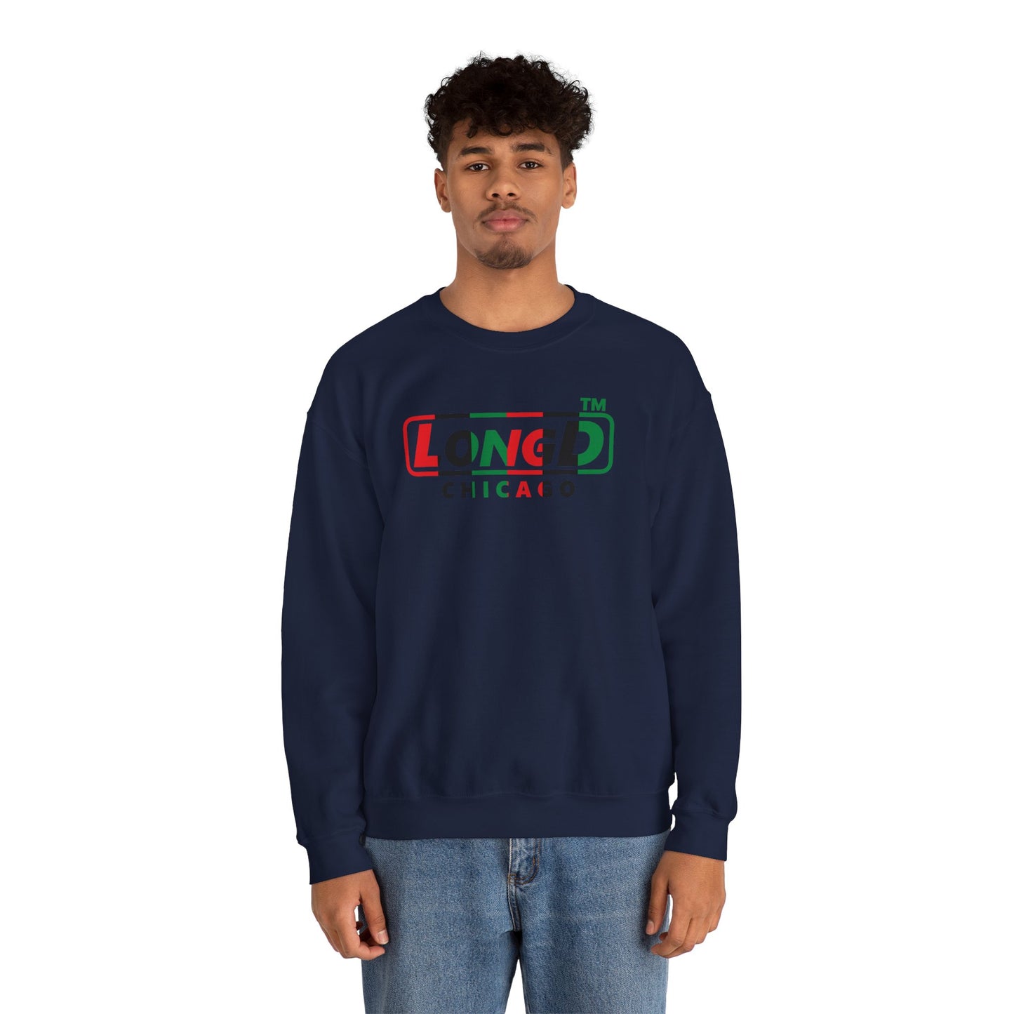 LongD positive vertical 6-striped Chicago logo crewneck sweatshirt (Juneteenth colors)