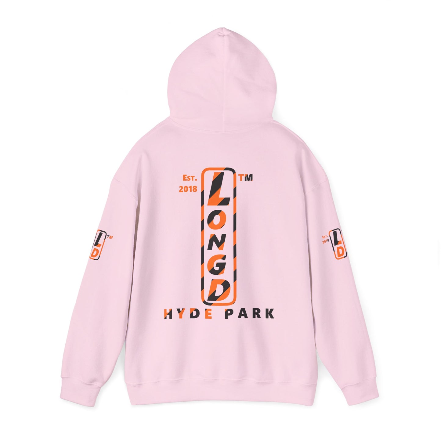 LongD Hyde Park positive upright pixel-weighted 12-striped 4-print logo (Halloween colors) hoodie