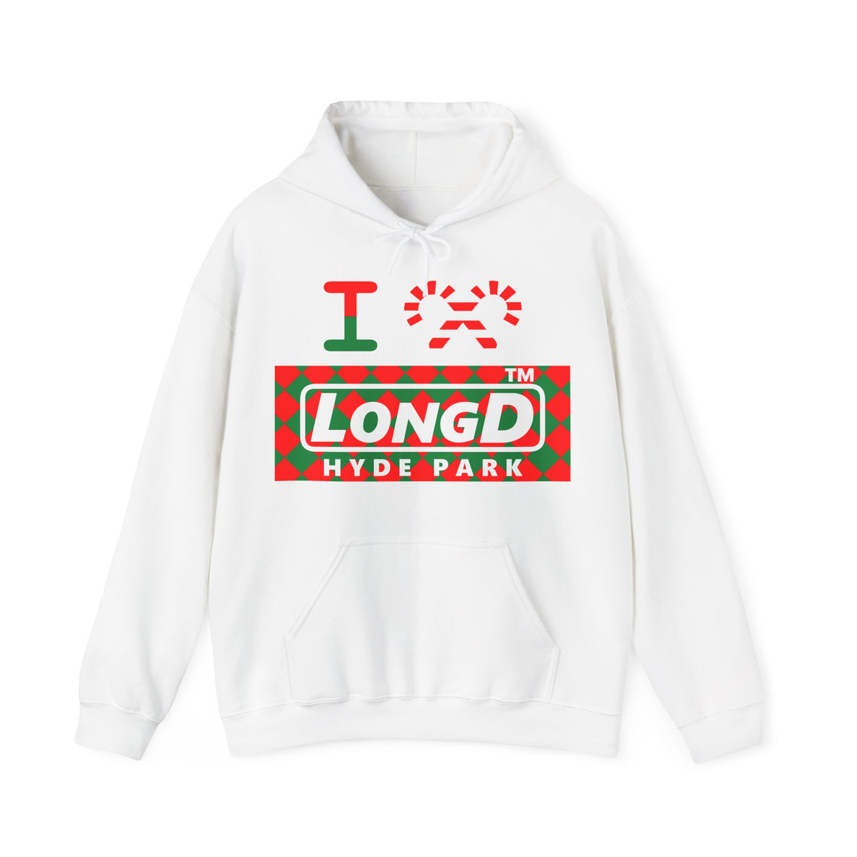 I candy cane LongD Hyde Park negative argyle logo hoodie