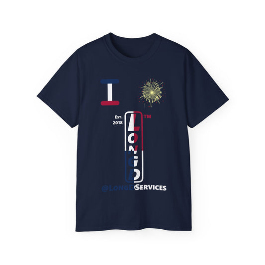 I Burst LongD cotton tee positive quarters tag upright logo (Patriotic colors)