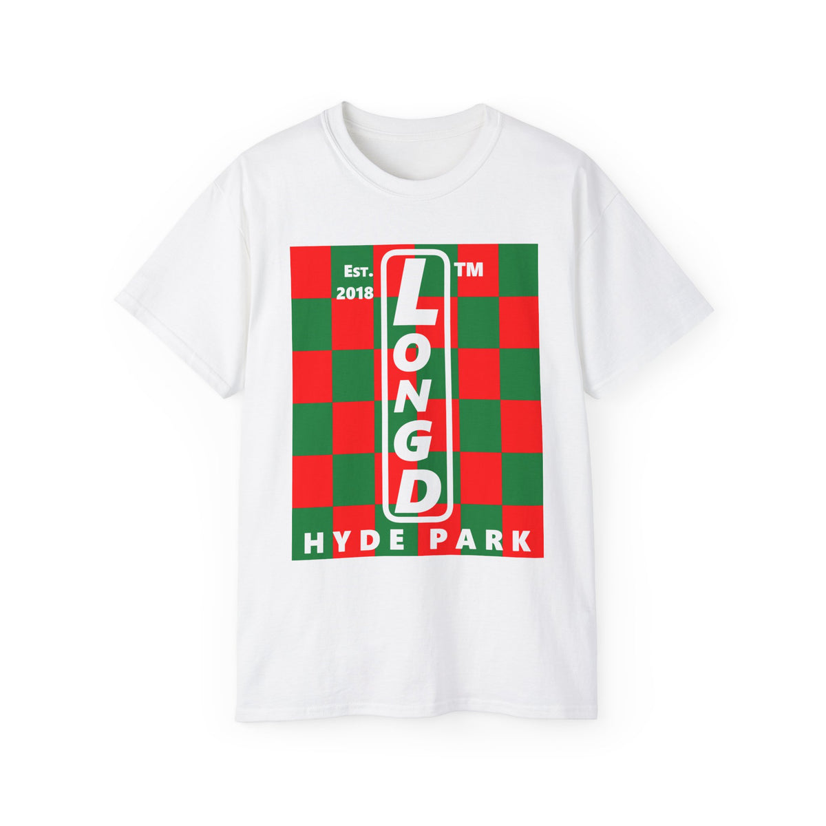 LongD Hyde Park negative upright checkered logo (Xmas colors) cotton tee