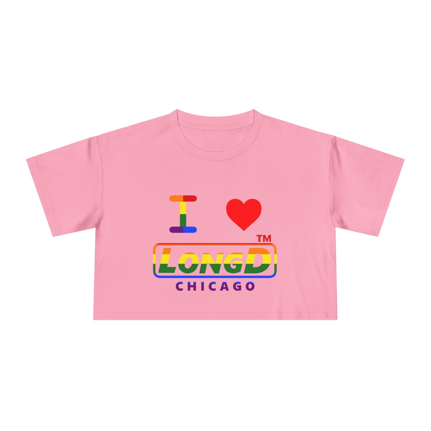 I Luv LongD positive horizontal 6-striped Chicago logo crop tee (Pride colors)
