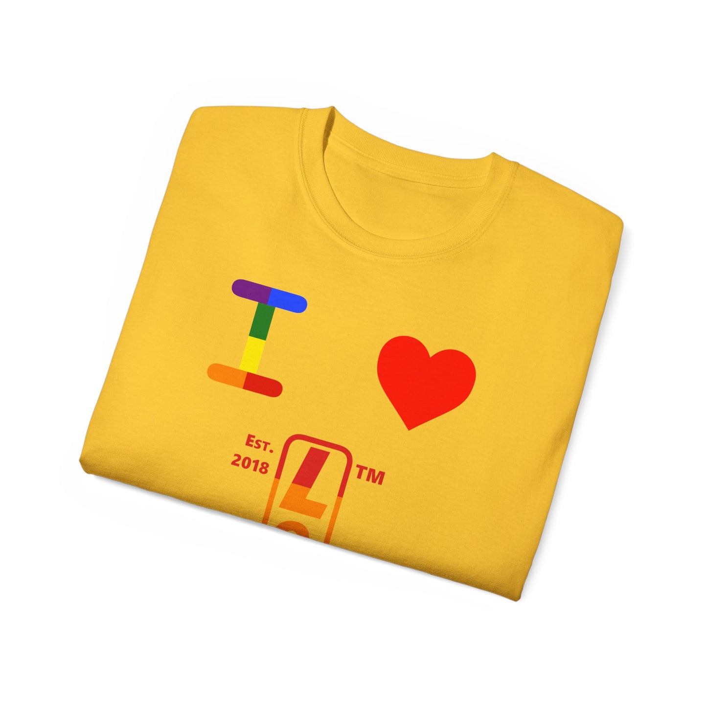 I Luv LongD Cotton Tee positive horizontal striped Chicago upright logo (Pride colors)