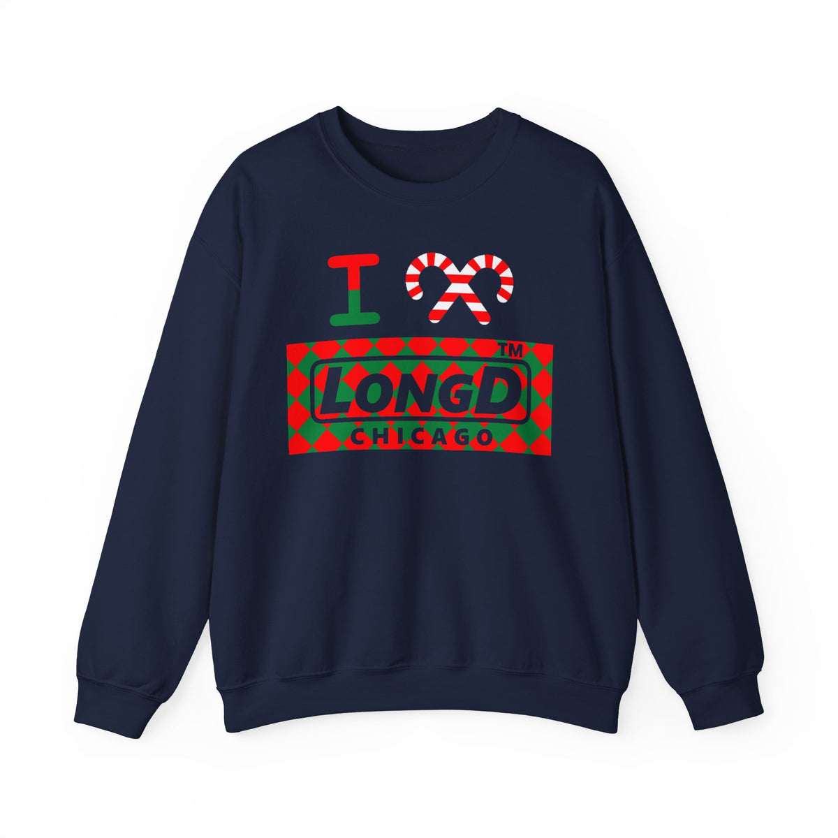 I candy cane LongD Chicago negative argyle logo crewneck sweatshirt