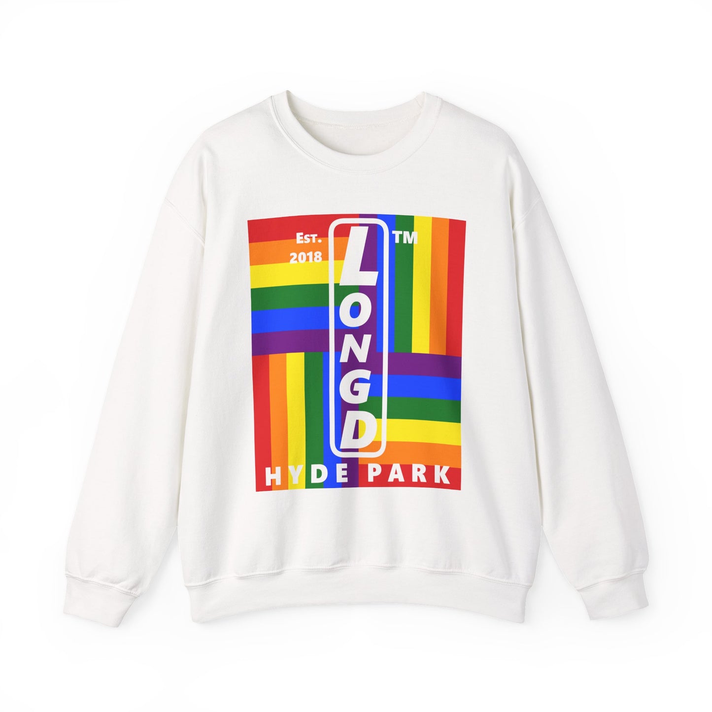 LongD negative windmill Hyde Park upright logo crewneck sweatshirt (Pride colors)