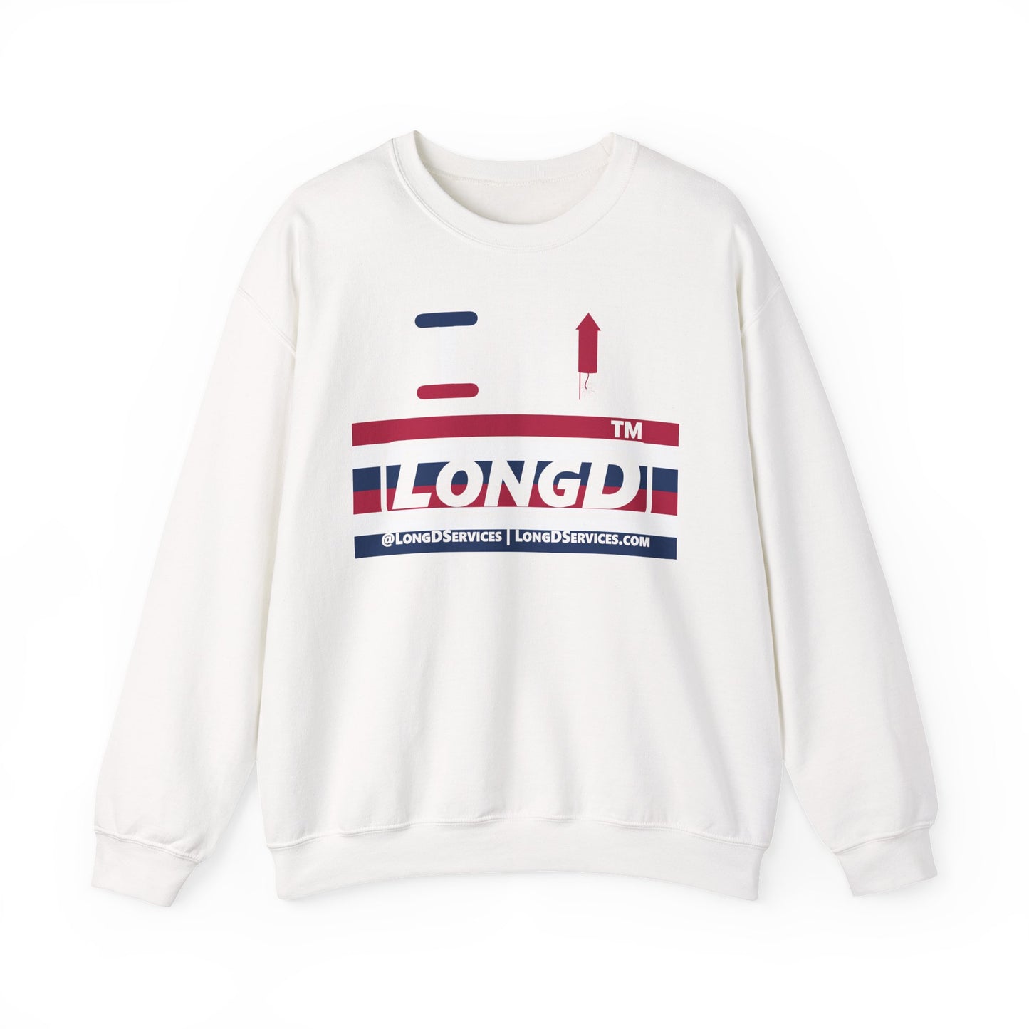 I firecracker LongD negative horizontal 6-striped tag-domain logo crewneck sweatshirt