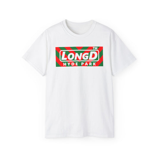 LongD Hyde Park negative downward chevron front-back logo (Xmas colors) cotton tee