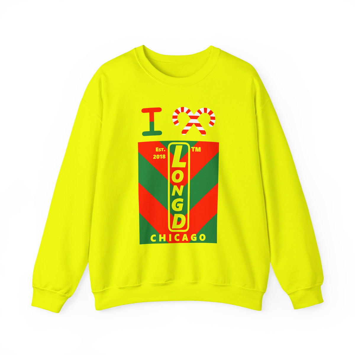 I candy cane LongD Chicago negative upright downward chevron logo crewneck sweatshirt