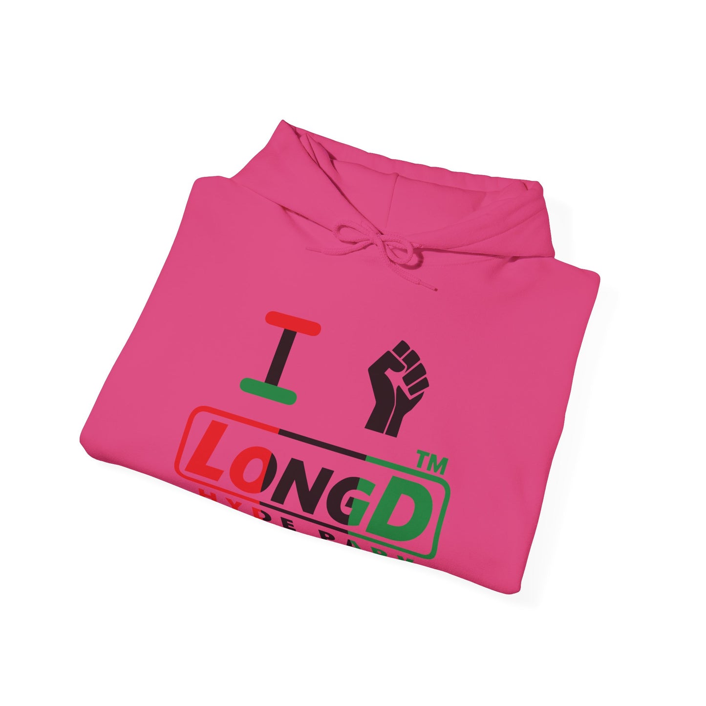 I fist LongD® positive vertical 3-striped Hyde Park logo Hoodie (Juneteenth colors)